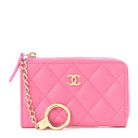 chanel caviar quilted zipped key holder case pink